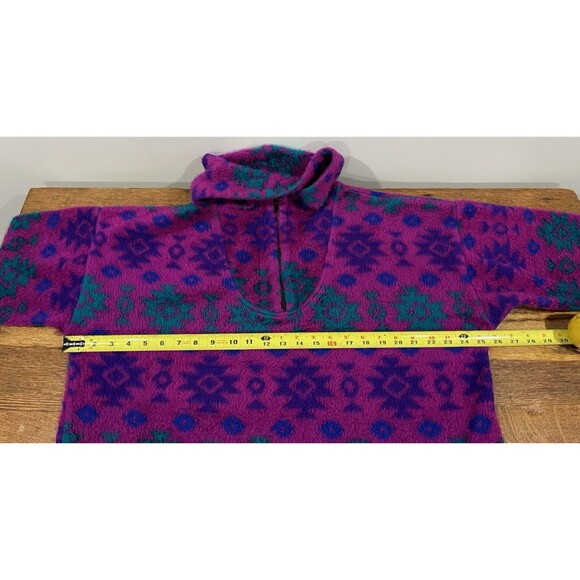 Vintage Fuzzy Sweatshirt Hoodie Sz Large 80s 90s Ski Lodge Neon Retro Grunge - Picture 13 of 16